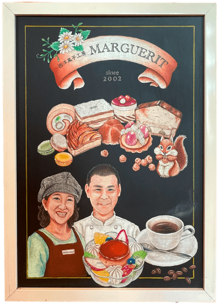 店主の似顔絵ボード